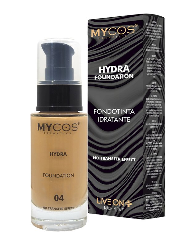 Live On Plus Makiažo pagrindas MYCOS Cosmetics Fondotinta Fluido 30ml Hydra No. 04