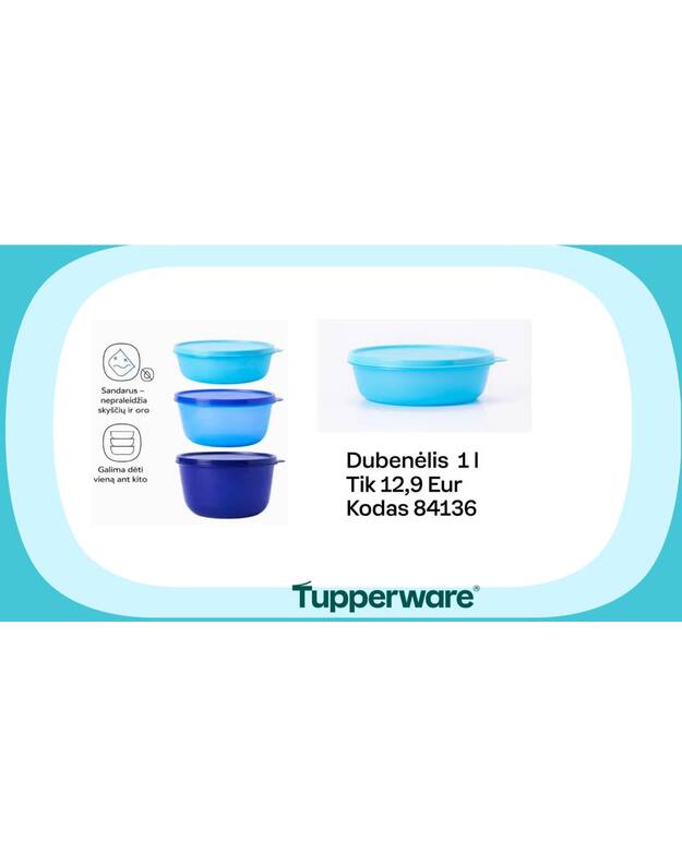 Tupperware Super dubenėlis 1 litro  talpos su dangteliu
